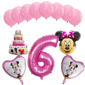 13pcs/set Mickey Minnie Folija Balionai 1-ojo Gimtadienio Apdailos Skaičius Ballon 1 Globos Dot Latekso Vaikų Pripučiami Žaislai