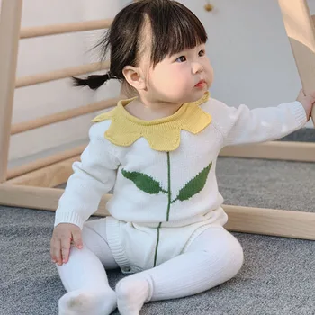 2020 m. Rudenį Kūdikių Megzti Romper ilgomis rankovėmis Jumpsuit Kūdikių Megztinis Baby Girl Berniukas Romper Lotus Lapų Apykaklės Gėlių Stilius