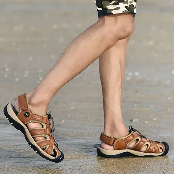 2020 Nauji vyriški Sandalai Vasarą Oda Vyrų Paplūdimio Sandalai Romos Gladiatorių Sandalai Vyrams Laisvalaikio Bateliai Lauko vyriški batai Didelis Dydis 48
