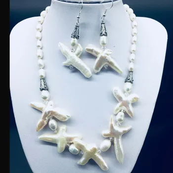 Balta Balta Nekilnojamojo Gėlavandenių Perlų Papuošalų Rinkinys Kryžiaus Ryžių Formos Karoliai, Auskarai Moterims