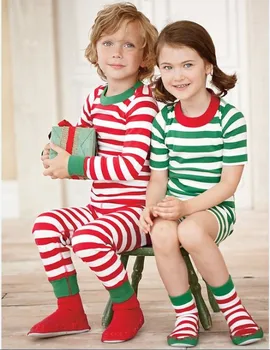 Bamblys Kalėdų Vaikams Pižama ilgomis rankovėmis raudona nustatyti Kūdikių Berniukų, Mergaičių Dryžuota Apranga Kalėdų kūdikis Sleepwear Rinkinys