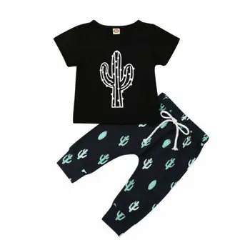 Berniukas Drabužius 2VNT Naujagimiui Berniukai, Kids Kaktusas T-shirt Viršūnes+Kelnės Komplektus Vasaros Drabužių Vasaros Bodysuit