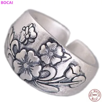 BOCAI s990 sterlingas sidabro žiedai moterų retro moterų 2020 naujas mados Tailando sidabro matinis amatų bijūnas gėlių moterų žiedas
