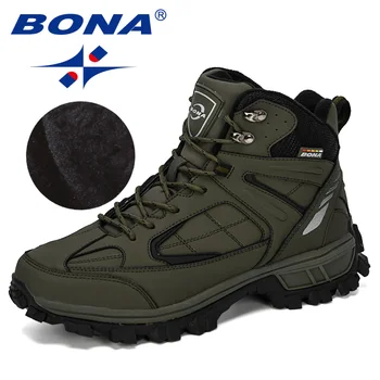 BONA 2019 Naujų Dizaineriai Nubuko Odos Kalnų Dykumos Laipiojimo Bateliai Vyrai Kulkšnies Hiking Boots Fashion Classic Kelionėse Avalynė