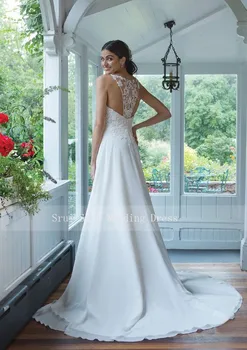 Gražus Spageti Dirželis Vestuvių Suknelės Baltos Spalvos Nėrinių Liemenė Teka Šifono Suknelė, Prašmatnus Atgal Nuotakos Vestuvių Suknelės 2019 Naujas