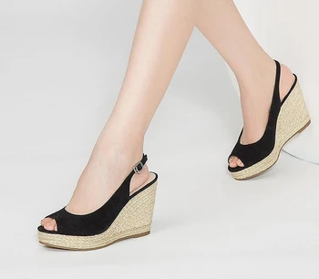 KNCOKAR 2018 Naujas stilius pleištai su žuvies burną batai aukso šilko virvė sandalas moterų mažas dydis 31 32 33 dydžio 40 41 42 43