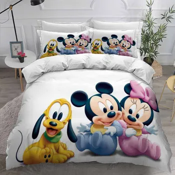 Mickey Mouse Patalynės Komplektas Mielas Disney Minnie Antklode Padengti Užvalkalai Twin Visą Karalienė King Size Vaikams, Patalynė, Namų Tekstilės 3PCS
