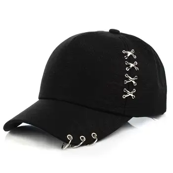 MISSKY Vyrų, Moterų Skrybėlės vientisos Spalvos Mados Reguliuojami Metaliniai Žiedai Atsitiktinis Beisbolo kepuraitę Mėgėjams