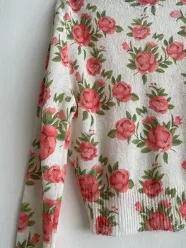 Moters Trumpas Megztinis Rose Spausdinimo V-kaklo, Vieną Krūtinėmis 2020 M. Rudenį Megztiniai Megztinis
