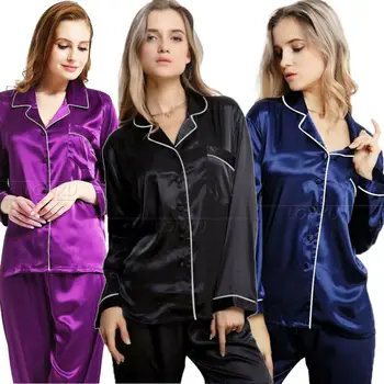 Nauja Stiliaus Seksualios Moterys, ponios Šilko Satino Pižama Nustatyti Pižama Moterims Nustatyti Sleepwear