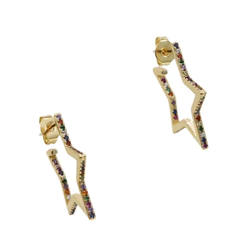 Naujas Atvykimo Autentiški aukso spalvos nutiesti multi spalvos CZ Išskirtinį Star Stud Auskarai Moterims Hiperbolė Fine Jewelry Bijoux