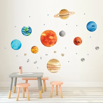 Nauji karšto pardavimo devynių planetų namo sienos lipdukas lipnios kūrybos vaikų kambario sienų dekoras studijų kambario dekoro lipdukai