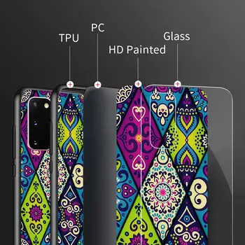 Ndian Modelis Mandala Grūdintas Stiklas Telefono dėklas Samsung S21 S20FE S20 Ultra 5G 10 Plius S10 Lite S10e S9+ Galinio Dangtelio Coque