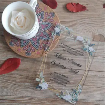 Nemokamas pristatymas 2019 karšto pardavimo užsakymą asmeninį pink gėlių spausdinti akrilo vestuvių pakvietimo, su baltos raidės
