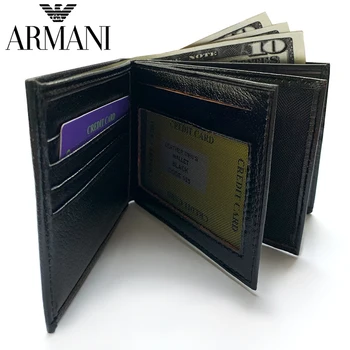 Piniginės natūralios odos prabangus aukštos kokybės pinigus kortelės turėtojo nuotrauka savininko kišenėje, rankinėje Armani