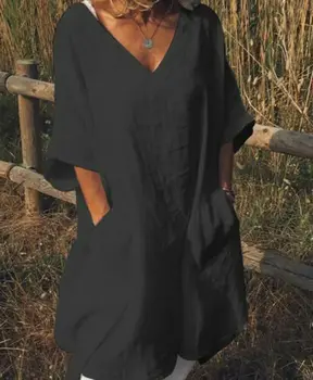 Retro Moterų suknelės, mergina Kietas Suknelė BohoTop Mini Lino Suknelė 2019 Naujas Vasaros Atsitiktinis Prom Šalies Laisvi Marškinėliai Tunika