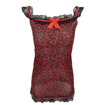 Seksualus Apatinis Trikotažas Moterims Red Leopard Nėrinių Apdaila Nightdress Seksualus Apatiniai Babydoll Mini Suknelė, G-String Erotiniai Kostiumai Sleepwear