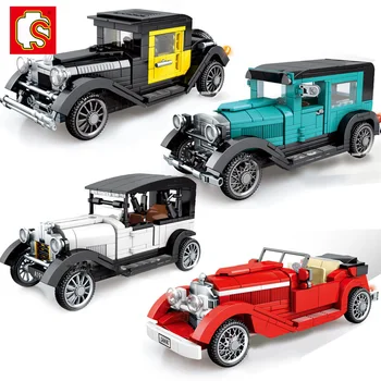 SEMBO Derliaus įrangos pardavimas, biuro įrangos CarBuliding Blokai Nostalgiškas Stilių Klasikinių Senovinių Automobilių, Retro Roadster Transporto priemonės Vaikų Surinkti Žaislai