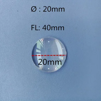 Skaidraus akrilo plano išgaubto objektyvo skersmuo 20mm židinio ilgis-40mm