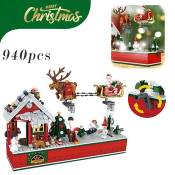SS Kalėdų Balionu Laivas Santa Claus Village Traukinio Miestas Kūrėjas Mini Pastato Duomenys Blokai, Plytos, Žaislai Vaikams, Kalėdinės Dovanos