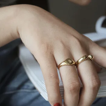 Star gold signet pinky žiedas moterims nerūdijančio plieno vintage mados žiedas elegantiškas minimalistinio