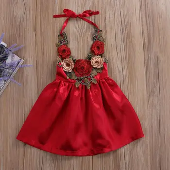 Vasaros 2017 Bamblys Vaikams, Kūdikių Mergaitės 3D rožių Gėlių Šalies Sundress Oficialų Suknelė Suknelės Nėriniai Apynasrio Backless Suknelė Drabužius 0-5T