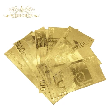 Wishonor 7pcs/daug Eurų Banknotų 5 10 20 50 100 200 500 Eurų, Aukso Banknotų į Auksą, Padengtą Replika Dėl Gražių Dovanų