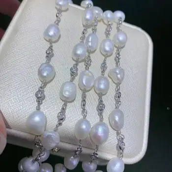 WT-RBC141 Naujų perlų Grandinė 10 metrų Brangakmenis Priėmimo balta/violetinė pearl su CZ granulių Aukso Electroplated Grandinės 8-9MM pearl Grandinės