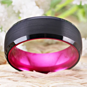 Žiedai Moterims 8MM Vestuvių Juostoje Juodas Volframo su Rožinės spalvos Aliuminio Volframo Žiedas Vestuvinis Žiedas Vyrams Osioms Šalies Žiedai